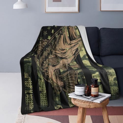 Camo Fish Fleece Throw Blanket Soft Flannel Plush Lightweight Warm