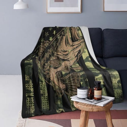 Camo Fish Fleece Throw Blanket Soft Flannel Plush Lightweight Warm