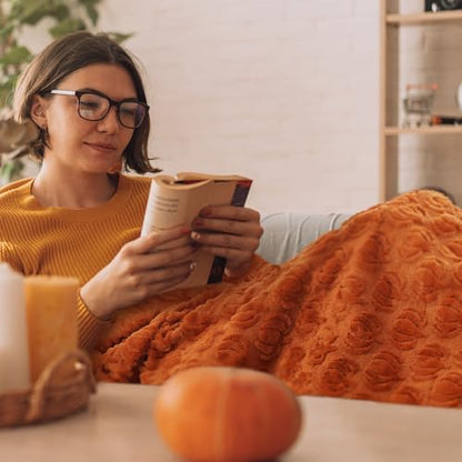 Tegeme Fall Halloween Pumpkin Throw Blanket 50" x 60", 3D Pumpkin