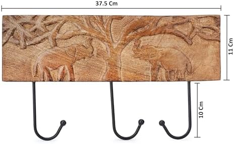 Ajuny Wooden Cloth Hooks Wall Mounted Coat Rack 3 Hooks with Carving