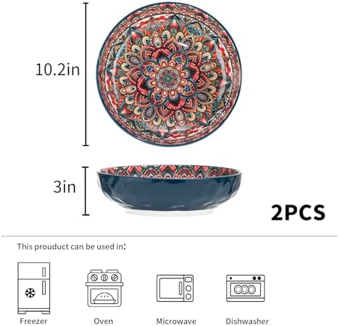 Boho Large Serving Bowls, 10.2 Inch Fruit Salad Bowls, Decorative