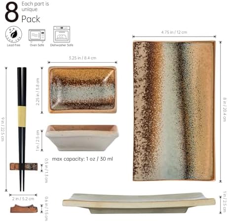 UNICASA Ceramic Sushi Plate Set for 2 people,Japanese Dinnerware Gift