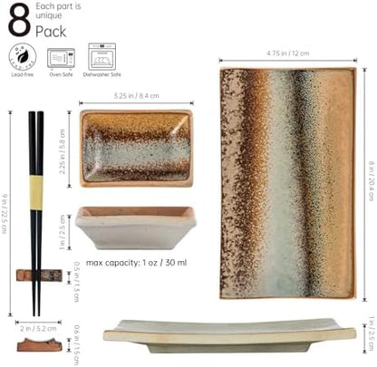 UNICASA Ceramic Sushi Plate Set for 2 people,Japanese Dinnerware Gift