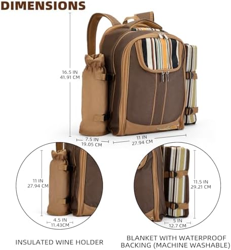 Picnic Backpack, 4-Person with Blanket & Wine, Family & Lovers Gift