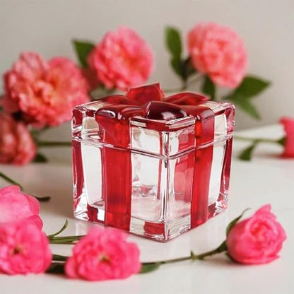 Set of 2 Christmas Candy Jar Red Glass Sugar Jar with Bowknot