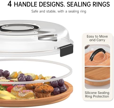 Renmxj Large Round Charcuterie Boards with Lid, Cheese & Serving Tray