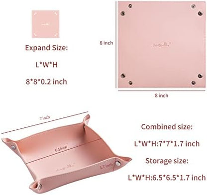 Leather Jewelry Valet Tray for Women and Man (Pink-B)