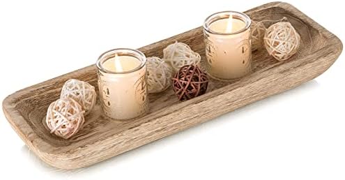 Romadedi Paulownia Wood Dough Bowl for Decor, Candle Tray 16 in Long