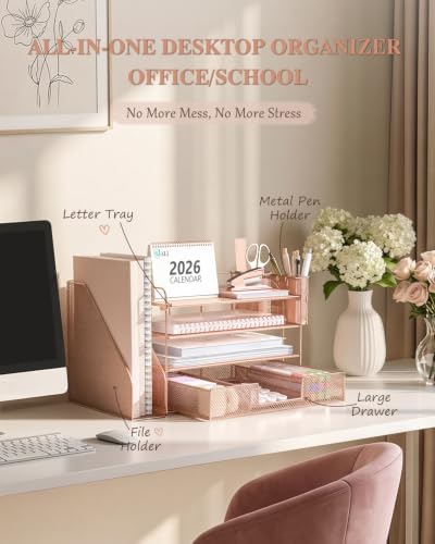 WALI Desk File Organizer, 4 Tier Desktop Paper Letter Tray Organizer