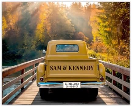 Romantic Pickup Truck Wall Art, Couple’s Names on Tailgate, Custom
