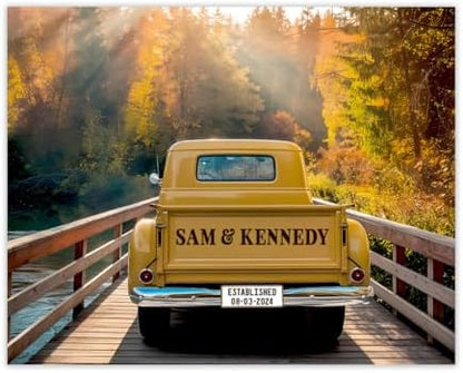 Romantic Pickup Truck Wall Art, Couple’s Names on Tailgate, Custom