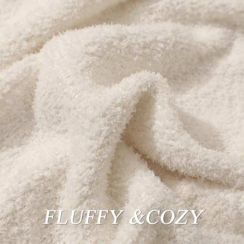 bearberry Knit Throw Blanket 50x60 Cream Super Soft Plush for Couch