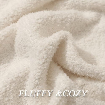 bearberry Knit Throw Blanket 50x60 Cream Super Soft Plush for Couch