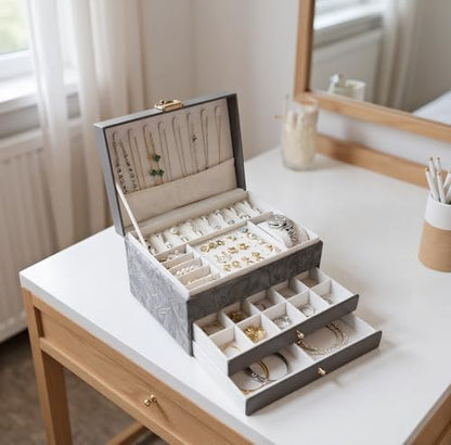 TOFUNTOY Jewelry Organizer Box, Large Jewelry Boxes for Women, 3-Layer