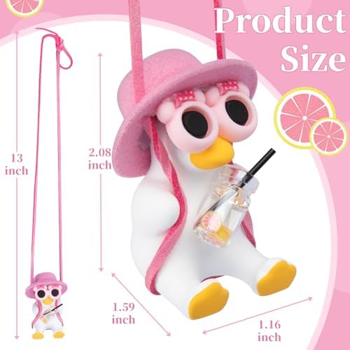 Swinging Duck Car Hanging Ornament, Pink Car Rear View Mirror
