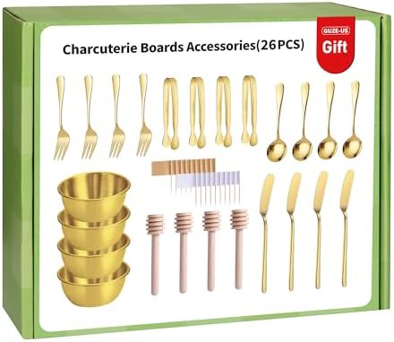 Gold Charcuterie Boards Accessories(26 PCS), Gift Box Packaging, With