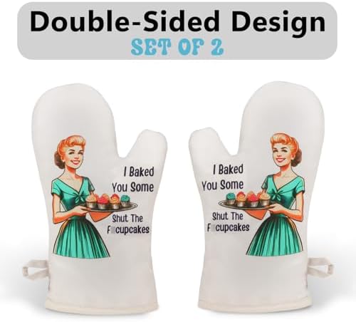 Miracu Funny Oven Mitts for Women, Cute Oven Mitt Set, Fun Kitchen