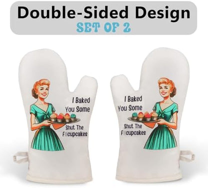 Miracu Funny Oven Mitts for Women, Cute Oven Mitt Set, Fun Kitchen