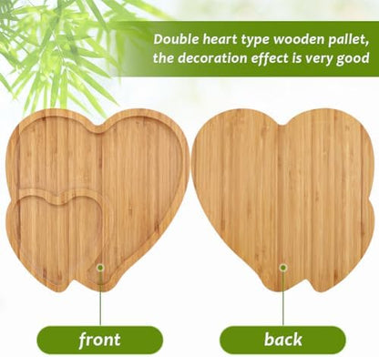 Wooden Serving Tray, Double Heart Shape Cheese Board Platter