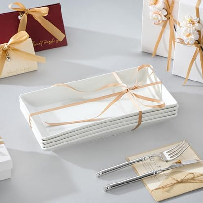 MALACASA Porcelain Serving Platters Set of 4,12 in Rectangular White