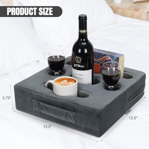 Couch Cup Holder Pillow, Sofa Drink Cup Holder Cozy Budd, Grey