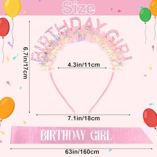 Atoden Birthday Girl Sash Glitter Headband Tiara Crown Sunglasses Pink