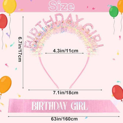 Atoden Birthday Girl Sash Glitter Headband Tiara Crown Sunglasses Pink