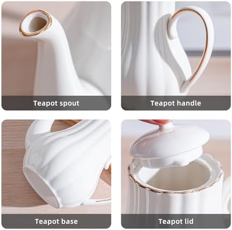 White Ceramic Teapot 33oz,tea pot for loose leaf tea coffee milk Gifts