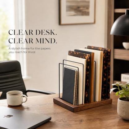 ZICOTO Stylish File Organizer for Desk - Premium Wooden Document