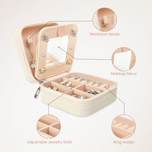 SANDJEST Personalized Jewelry Box, White Travel Jewelry Box with