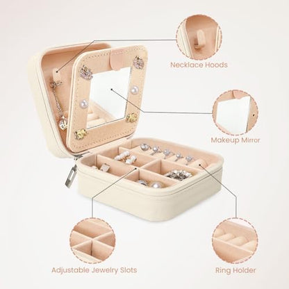 SANDJEST Personalized Jewelry Box, White Travel Jewelry Box with