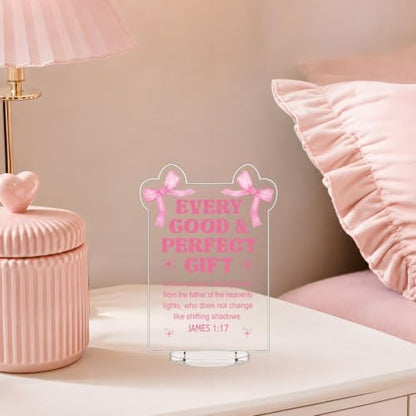 Pink Bow Gifts Christian Desk Accessories Bible Verse Acrylic Sign