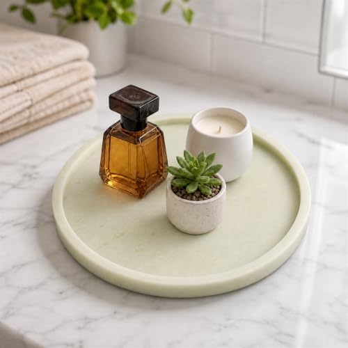Solid Green Marble Vanity Tray, Luxury Decorative Trays, Round Vanity
