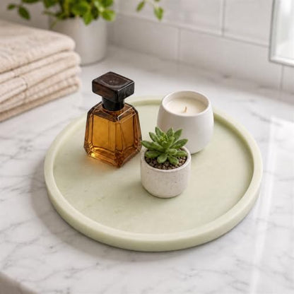 Solid Green Marble Vanity Tray, Luxury Decorative Trays, Round Vanity