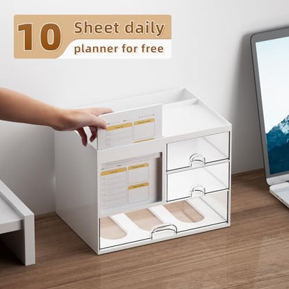 Marbrasse Desk Organizer with 3 Drawer, Multi-Functional Pencil Pen