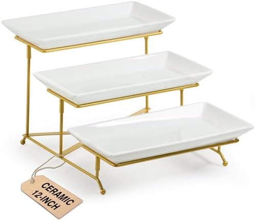 LAUCHUH 3 Tier Serving Tray, Porcelain Serving Platter Tier Serving