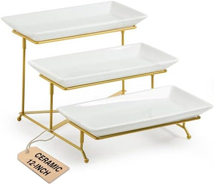 LAUCHUH 3 Tier Serving Tray, Porcelain Serving Platter Tier Serving