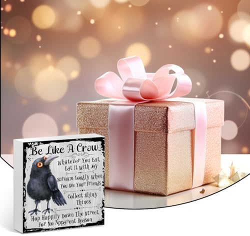 Funny Crow Wooden Box Sign, Inspirational Gifts for Women Men Coworker