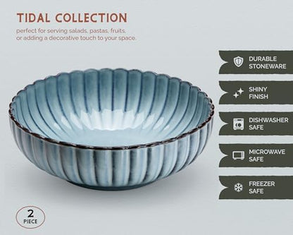 Vase & Vessel Serving Bowls, 70 oz, Set of 2 (Ombre Blue)
