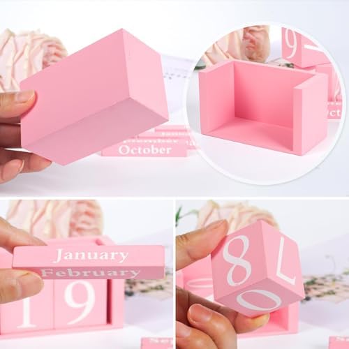 Notakia Pink Decor Wooden Desk Blocks Calendar Perpetual Block Cute
