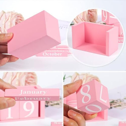 Notakia Pink Decor Wooden Desk Blocks Calendar Perpetual Block Cute