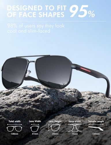 Luenx Aviator Polarized Sunglasses for Men: Square UV400 Driving