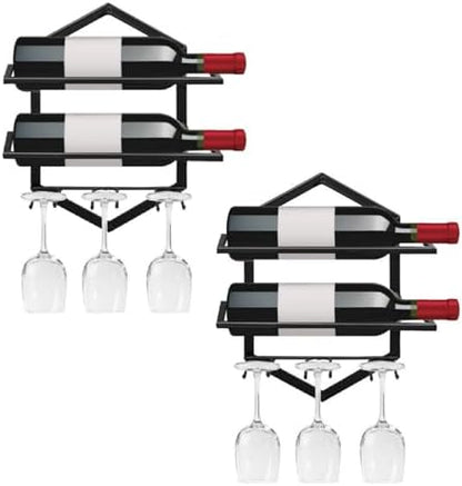 Wall Mounted Wine Rack, 2-Pack Black Metal, 4-Bottle Holder with
