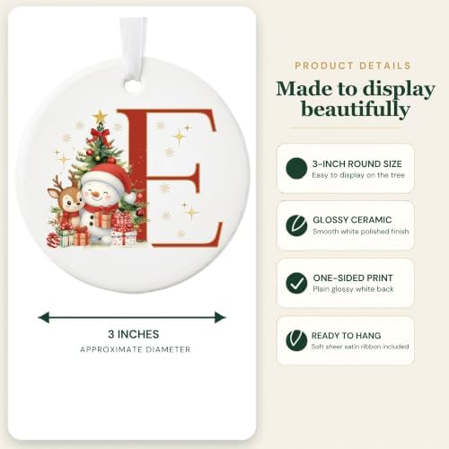Lydia Gifts 2026 Personalized Letter E Monogram Christmas Ornament