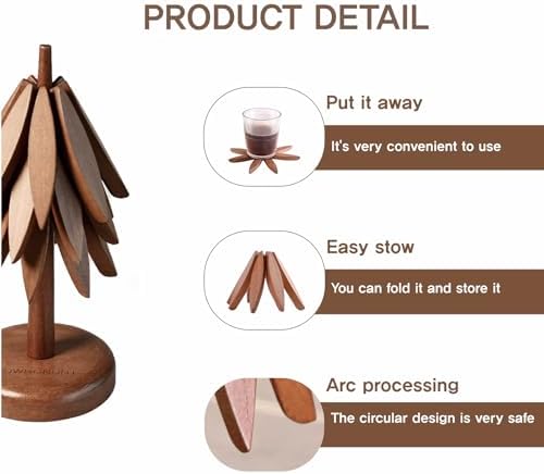 Wooden Tree Coasters, 3 Tripod Tablemats with Stands, Heat Resistant