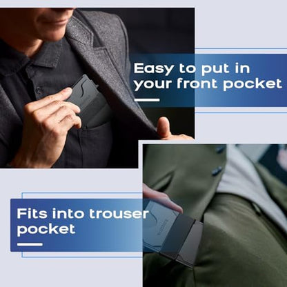 RUNBOX Slim Wallet for Men, RFID Aluminum Pop-Up Card Holder for 12
