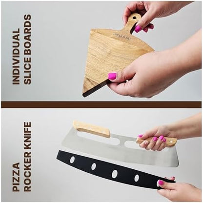 Wooden Pizza Serving Board Set – 6 Slice Detachable Pizza Tray with