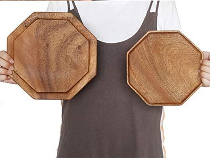 2 Acacia Wooden Trays Serving Platter Cheese Veggie Round Charcuterie