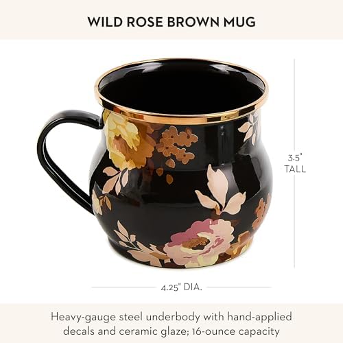 MACKENZIE-CHILDS Enamel Mug, 16 Ounces, Wild Rose Brown