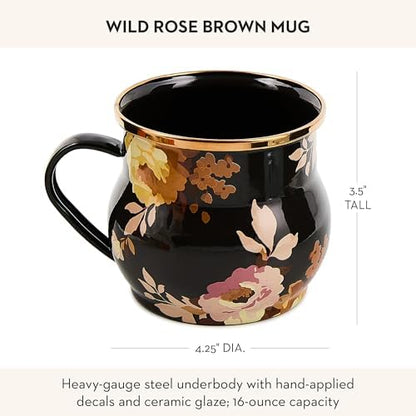 MACKENZIE-CHILDS Enamel Mug, 16 Ounces, Wild Rose Brown